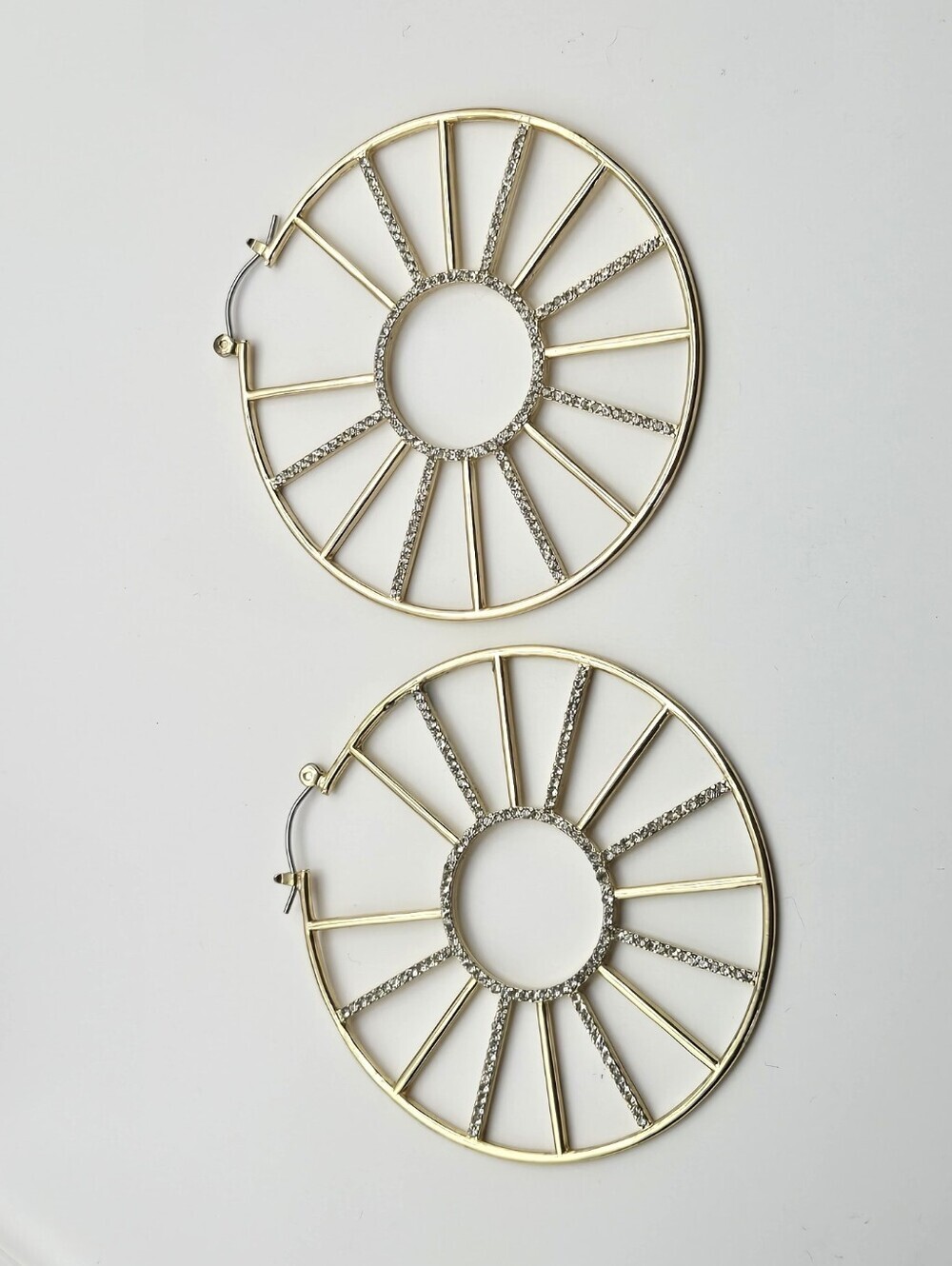 Fashion Jewelry Gold Hoop Sunburst Earrings with Crystal Accents - Picture 15 of 16